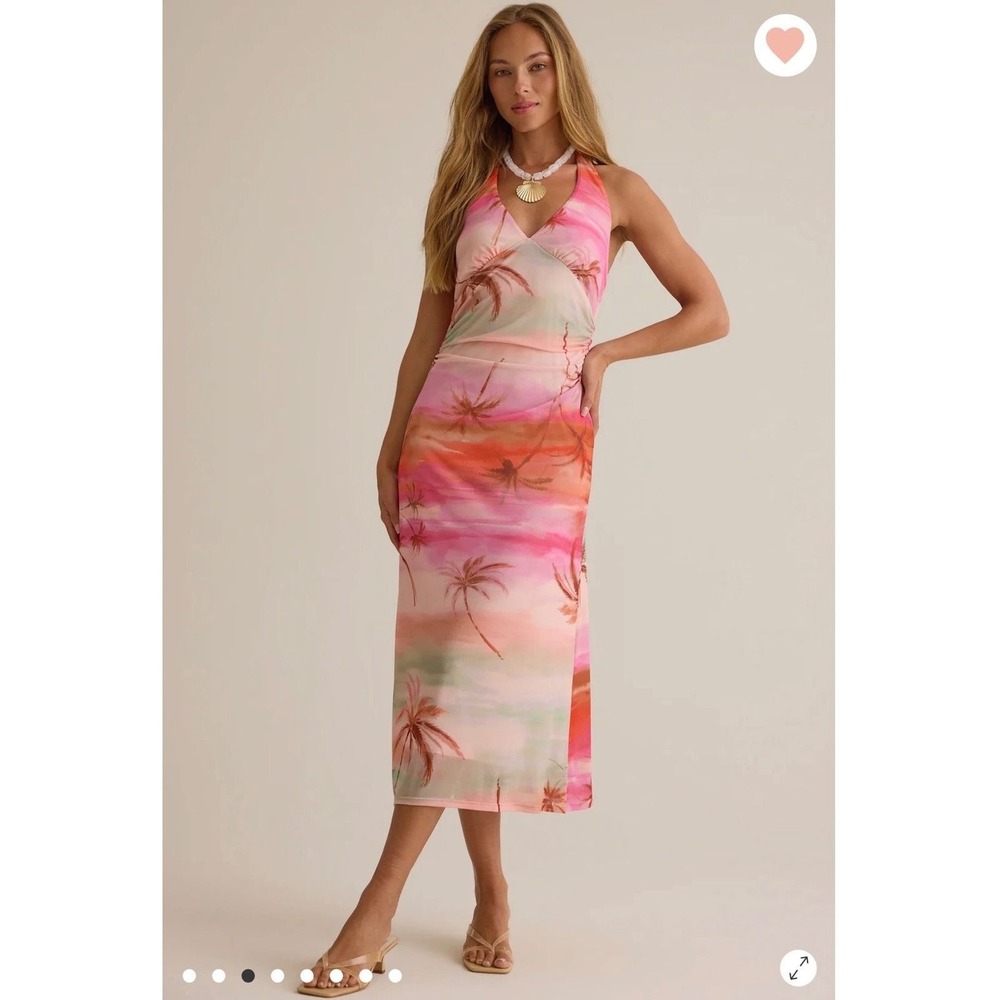 Altar'd State Tropical Sunset Palm Print Halter Midi/Maxi Dress Size Medium